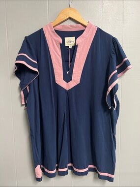 NWT Umgee Blouse Top Shirt Size 1X Blue & Pink